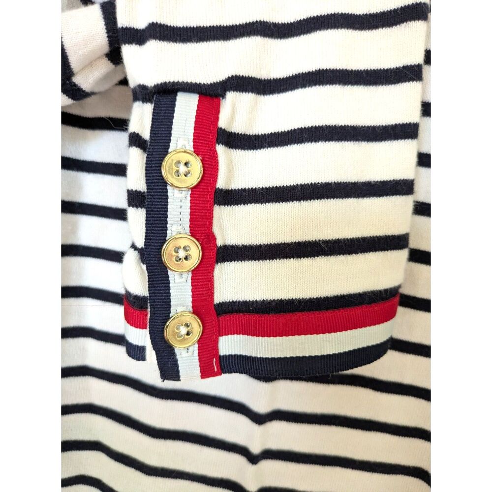 Medium Petite Boatneck White Navy Blue Rhone Stripe Talbots Long Sleeve Shirt - Picture 6 of 7